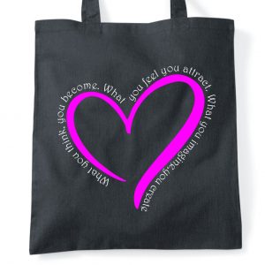 Imagine quote with pink heart tote bag