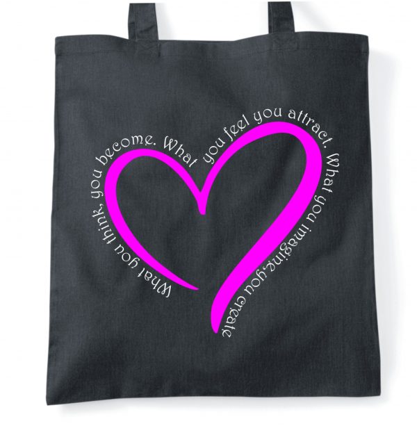 Imagine quote with pink heart tote bag