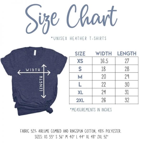 unisex tshirt size chart