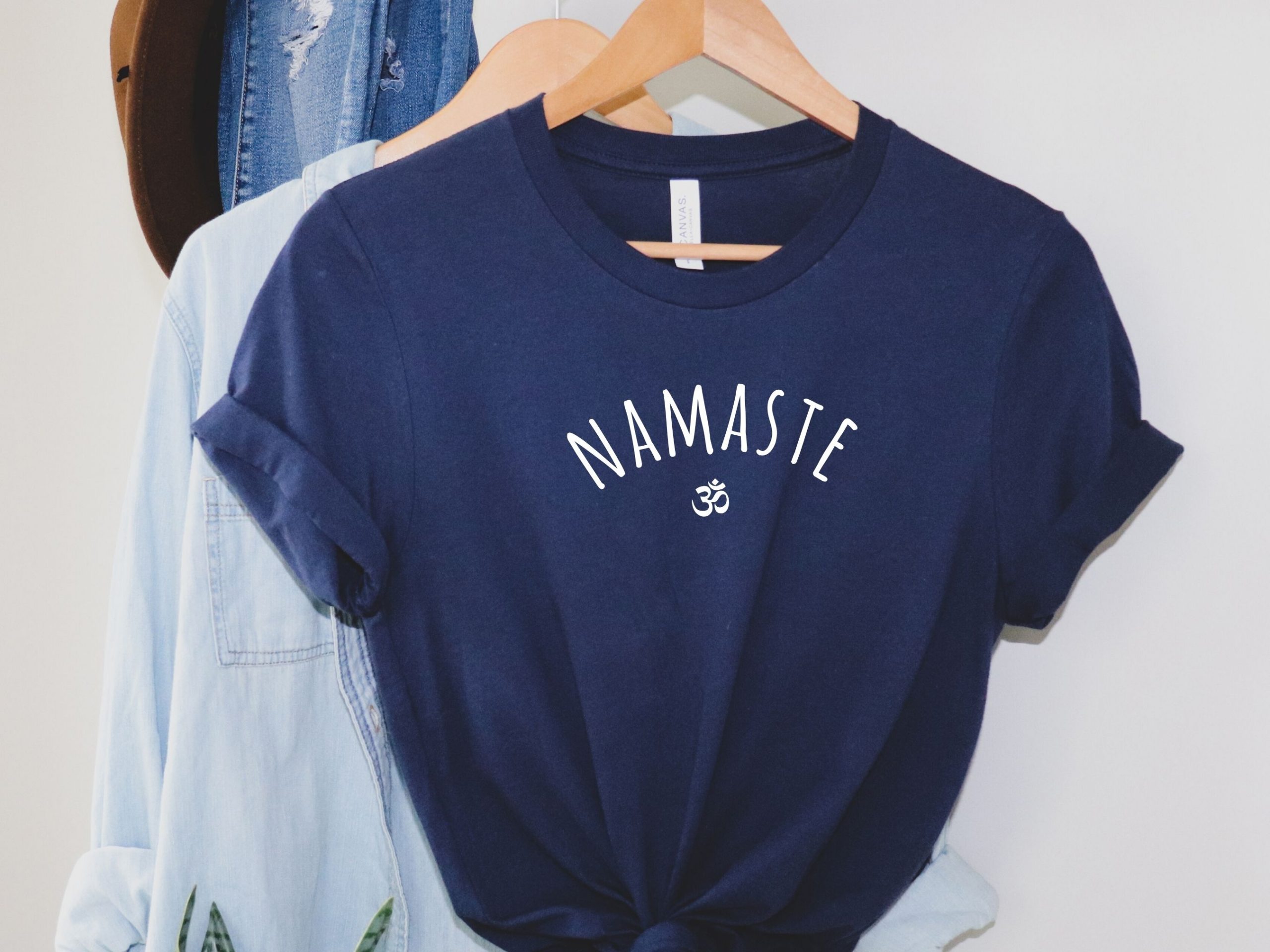 navy tshirt with namaste print